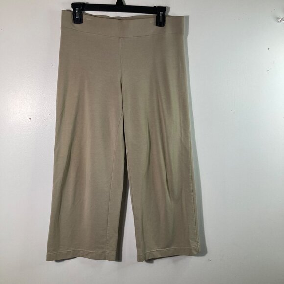 Womens Purejill Pima Cotton Blend Wide Leg Knit Cropped Pants Tan S - Picture 1 of 6